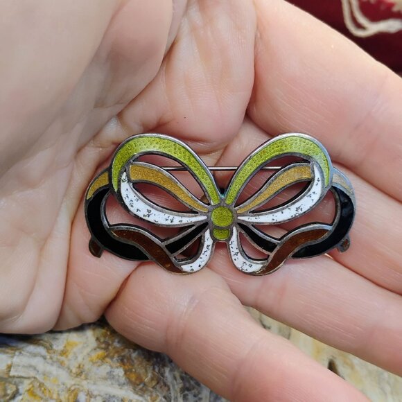 VTG Margot De Taxco Sterling Silver Enamel Bow Ribbon Knot Brooch Pin Mexico - Picture 4 of 10